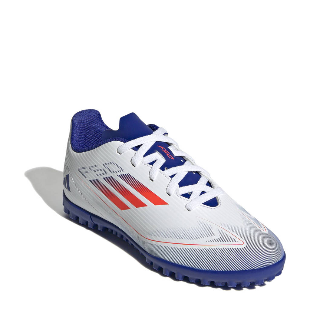 adidas F50 Club junior voetbalschoenen wit/rood/kobaltblauw