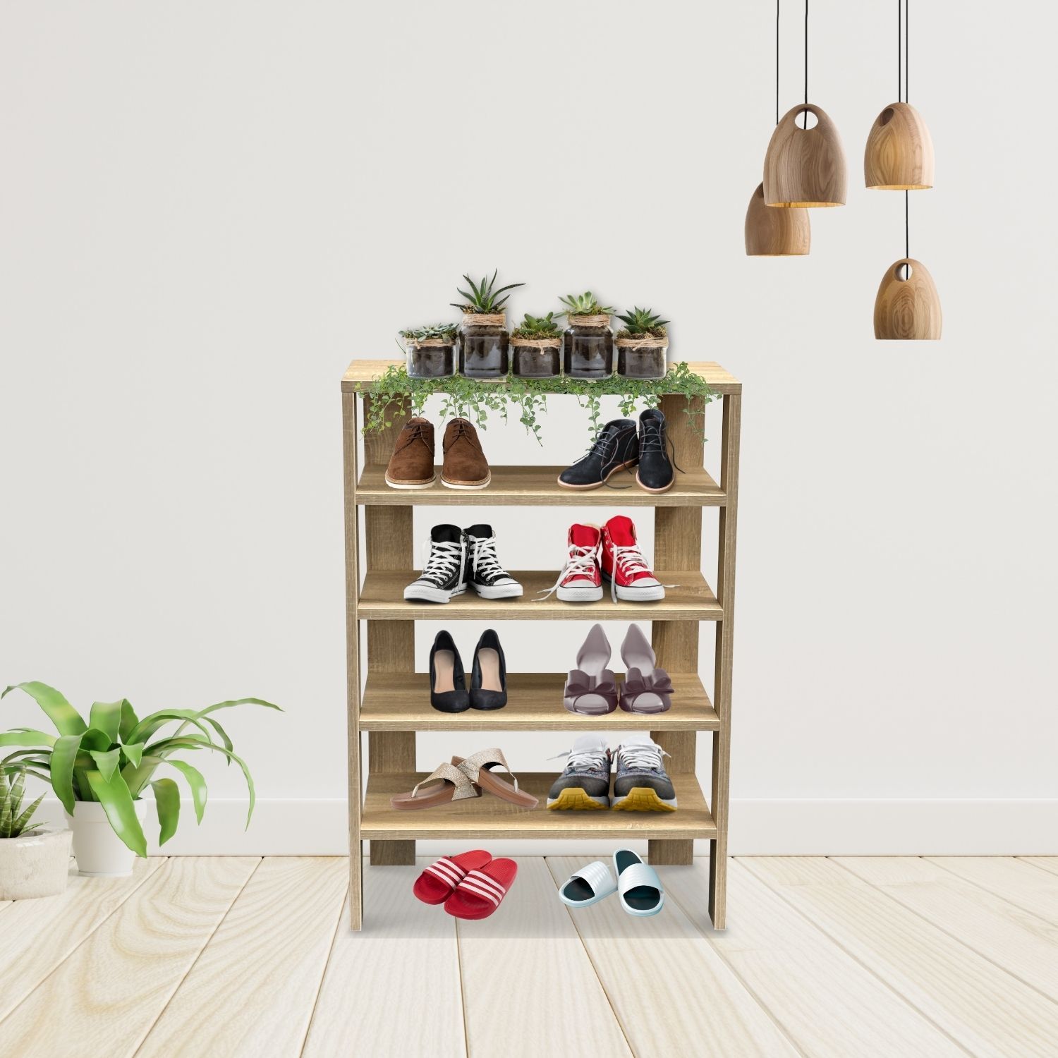 Coemo Schuhregal Charlie 60x32x87cm Natur 5 Ablagen