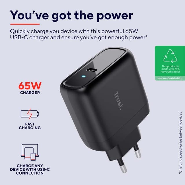 Trust MAXO 65W USB-C oplader (sort)