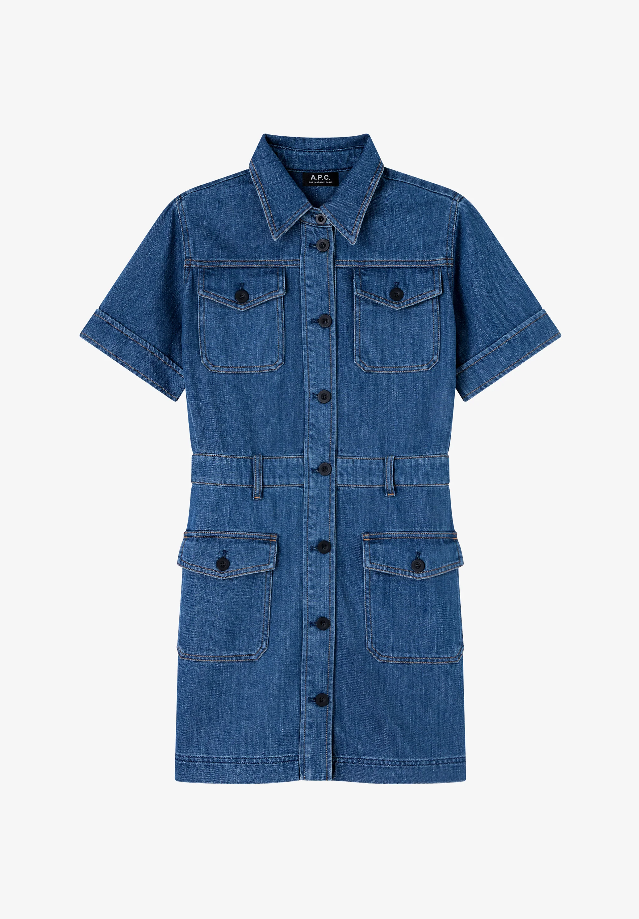 Robe à poches en denim délavé - Indigo delave