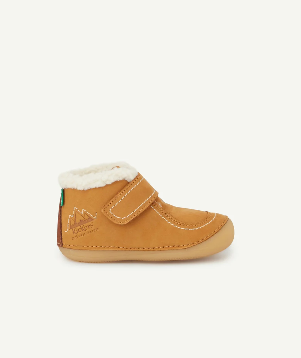 KICKERSBOTTINES BÉBÉ CAMEL EN CUIR AVEC SHERPA