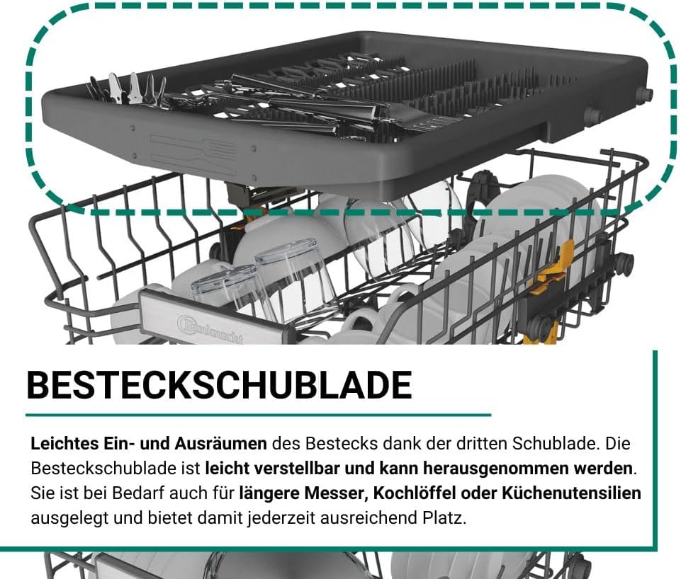 Bauknecht BK6IC11BS7LA0 Vollintegrierbarer Geschirrspüler (45 cm)/ ActiveDry/Sensorprogramm/PowerClean/Besteckschublade/Hygiene-Programm/Vollwasserschutz/Light on floor/Startzeitvorwahl