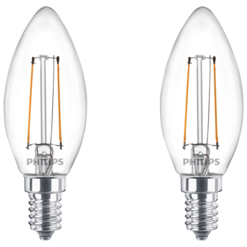 Philips LED kaars E14 2 stuks filament helder niet dimbaar