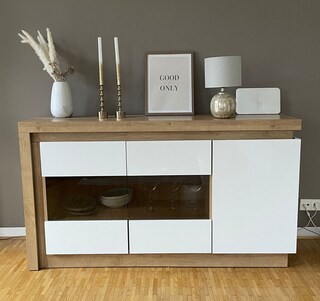 Sideboard Lyon Riviera Eiche-Optik Weiß Hochglanz