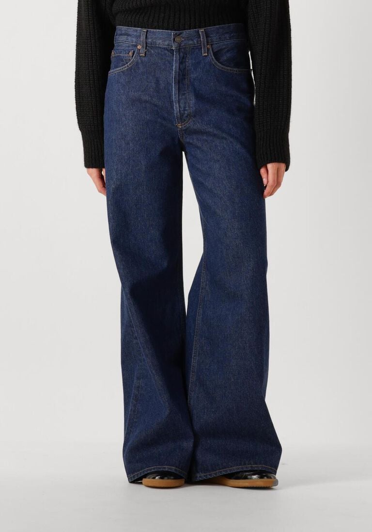 donkerblauwe agolde wide jeans dame jean no cuff in foxley