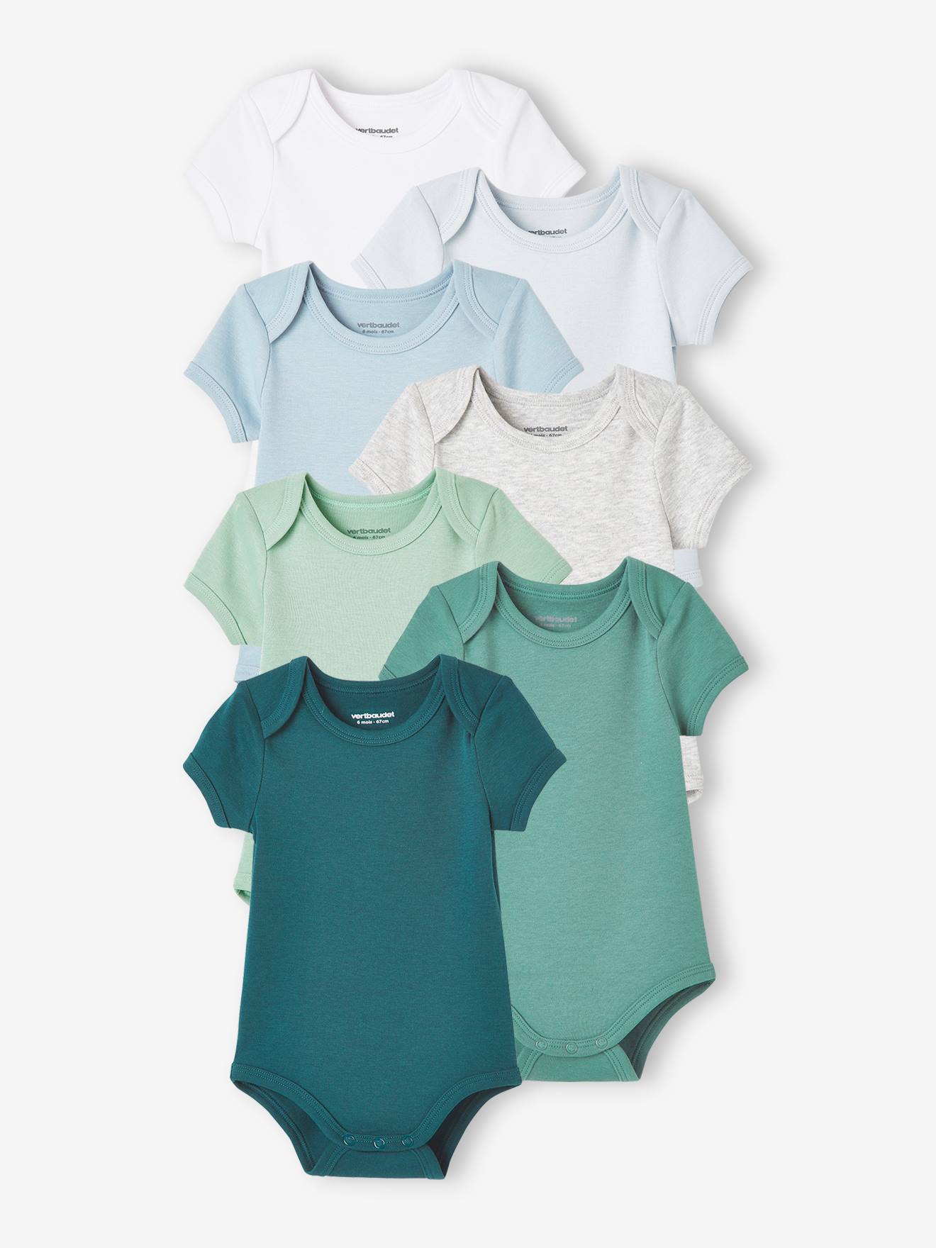 Conjunto de 7 bodies de manga curta com cavas americanas para bebê, amarelo escuro, bicolor/multicolorido