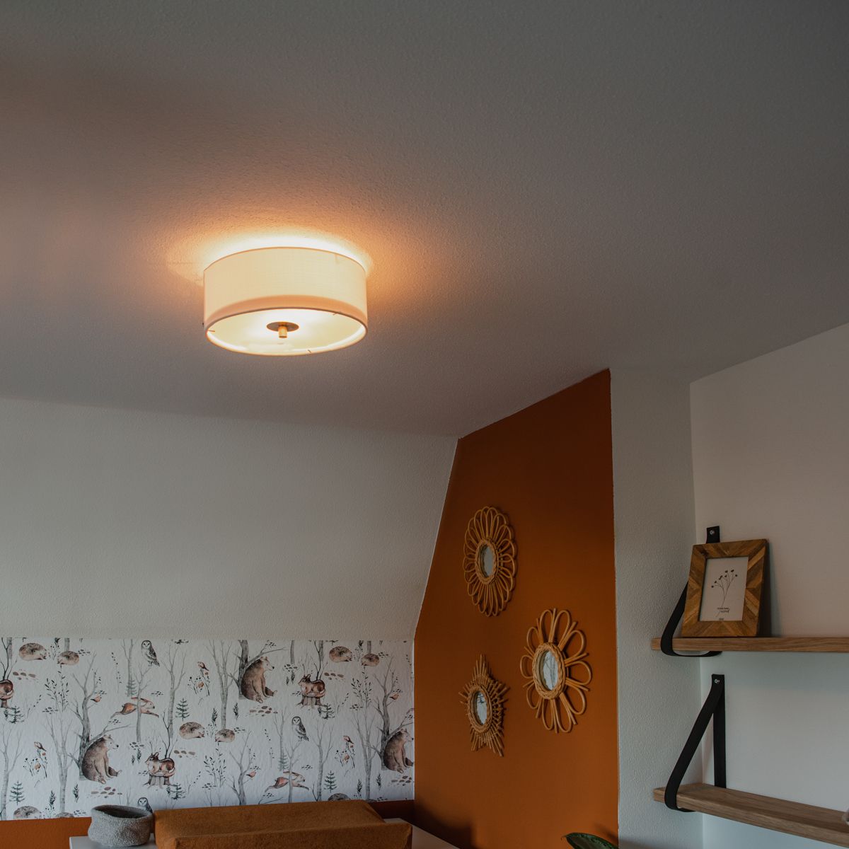 Landelijke plafondlamp wit/crème 30 cm - Drum Jute