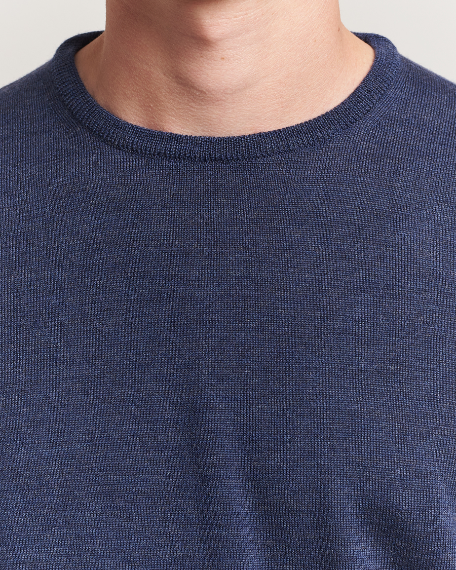 Morgano Extra Fine Merino Wool Crewneck Mid Blue