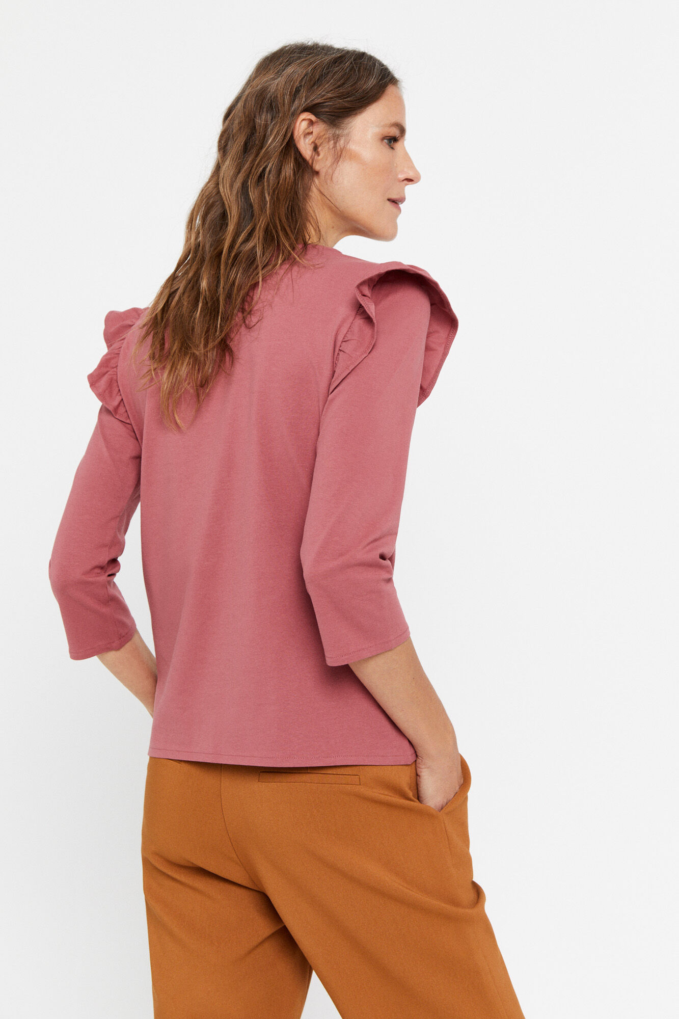Camiseta básica com babados - Rosa