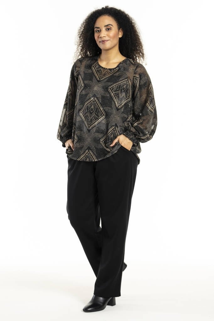 STUDIO tuniek SGiselle met all over print zwart/goud