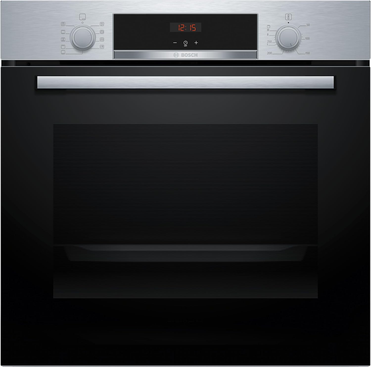 HBA514BS3, Serie 4, Einbau-Backofen 60 x 60 cm, LED-Display-Steuerung, Hydrolytische Reinigungshilfe, 3D-Heißluft für gleichmäßiges Backen auf 3 Ebenen, Schnellaufheizung, Edelstahl