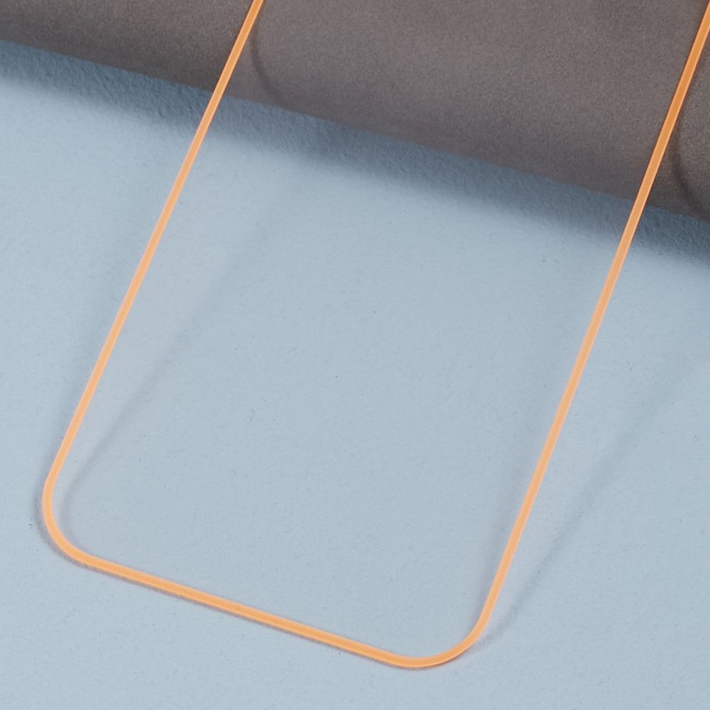iPhone 14 Full-Screen Vollbild Glas Fluoreszierender Display Schutz mit Leuchtendem Alu Rahmen - Gelb / Transparent