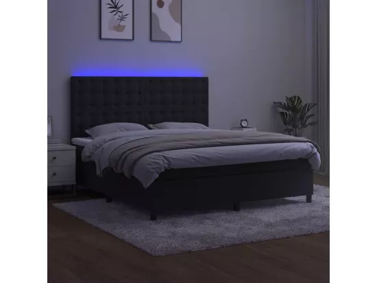 Sommier tapissier avec matelas et LED Noir 180x200 cm Velours