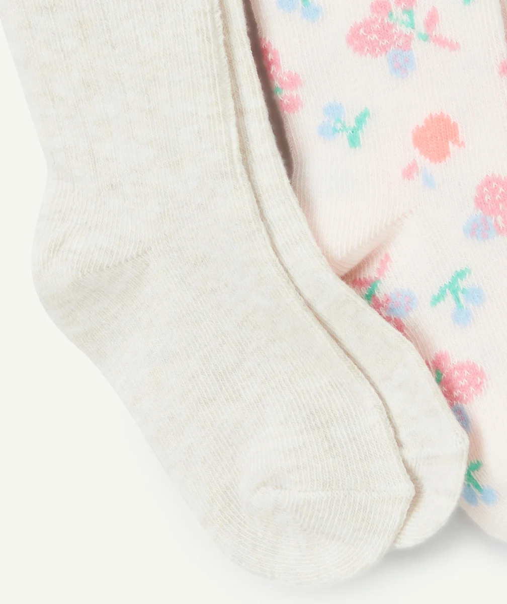lot de 2 paires de collants bébé fille en coton bio thème fleurs
