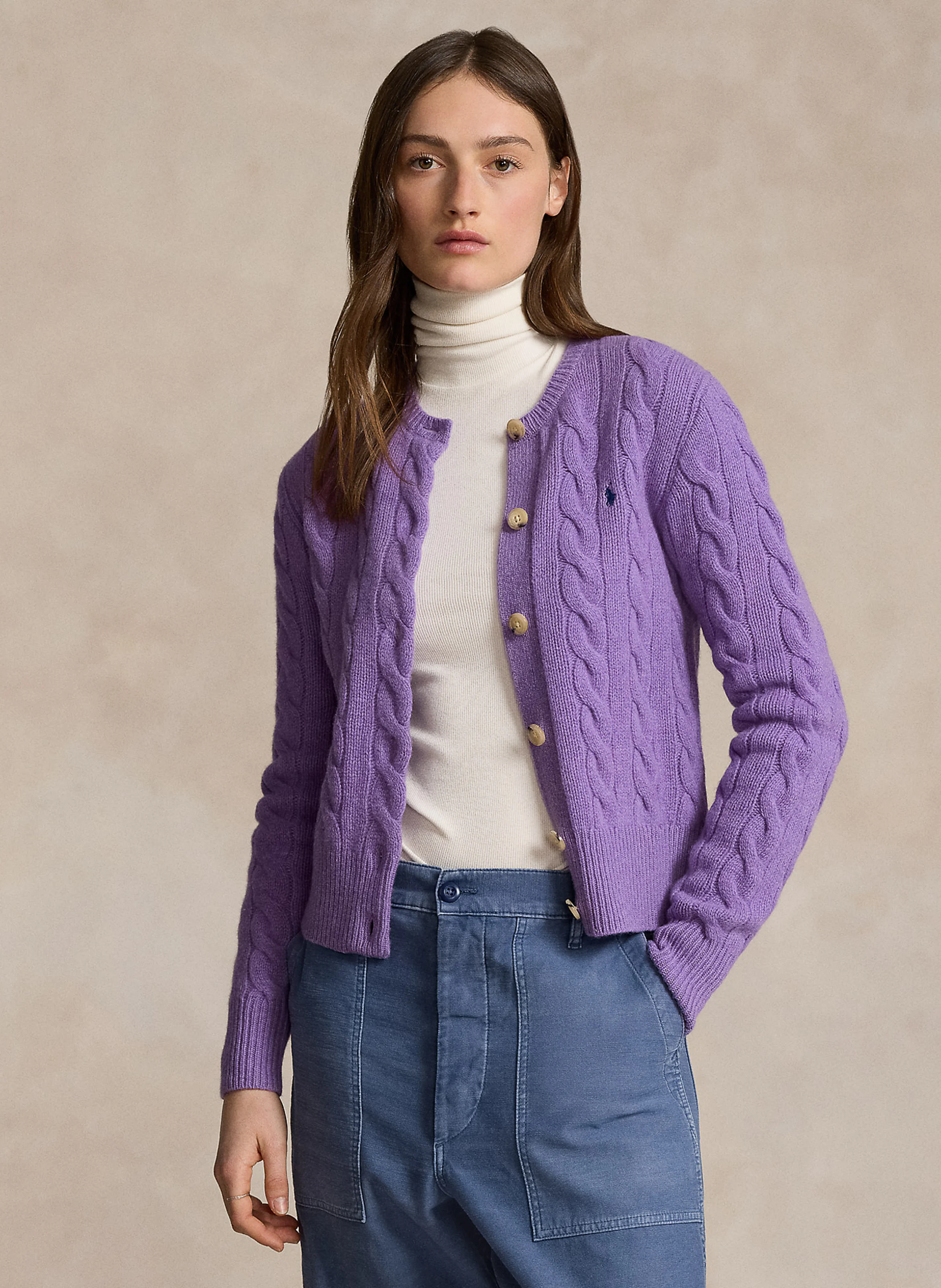 Gilet col rond en laine et cachemire | Violet