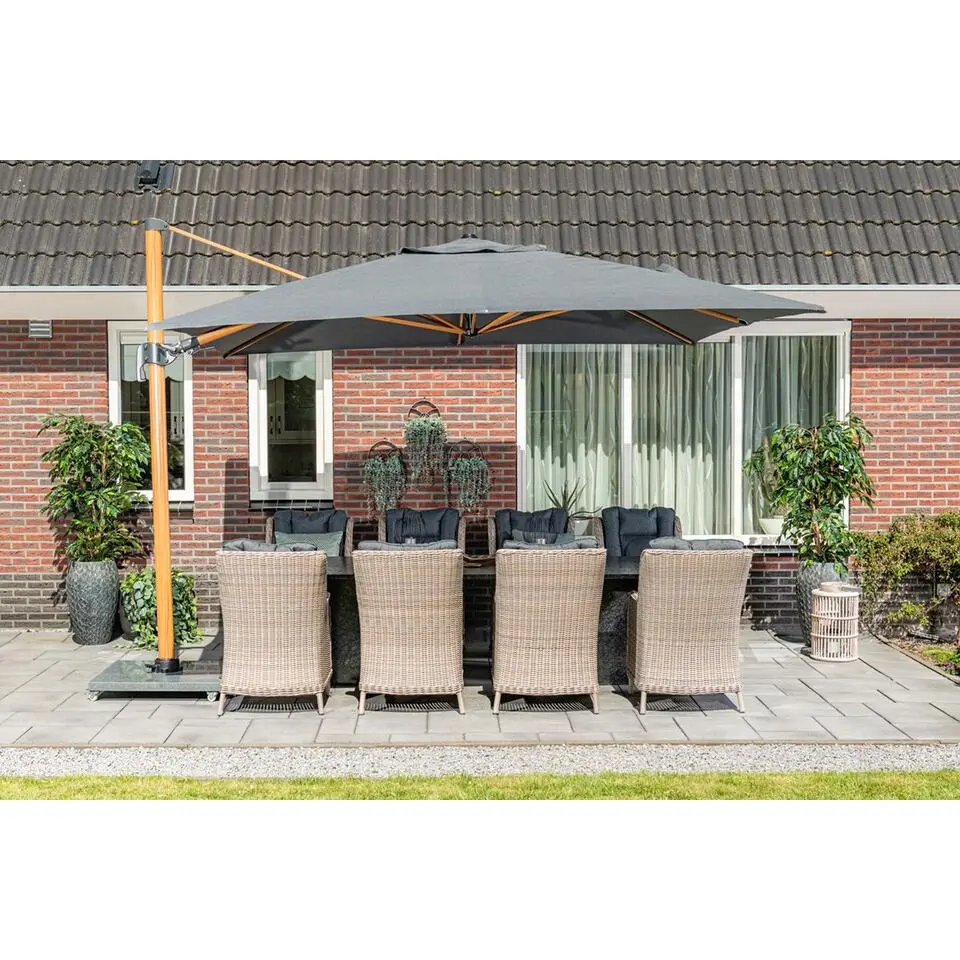 Hawaii Big Pole II parasol - 350x350 cm - l. teaklook -royal antraciet