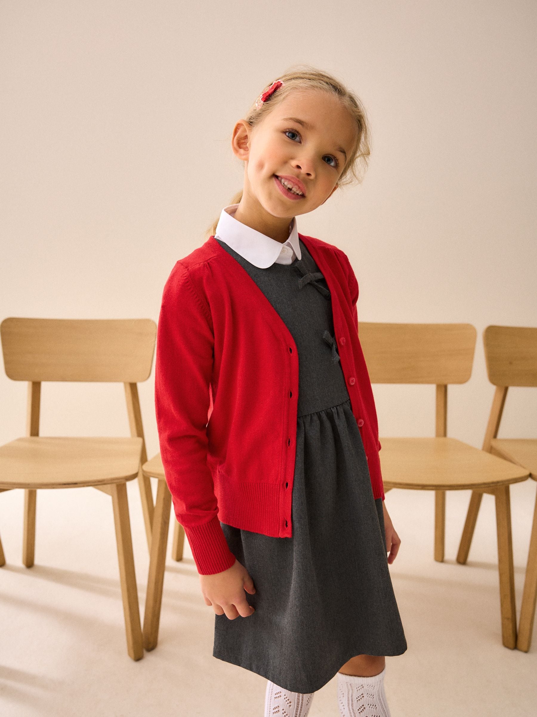 Rood - Schoolvest met V-hals en hoog aandeel katoen (3-16 jr)