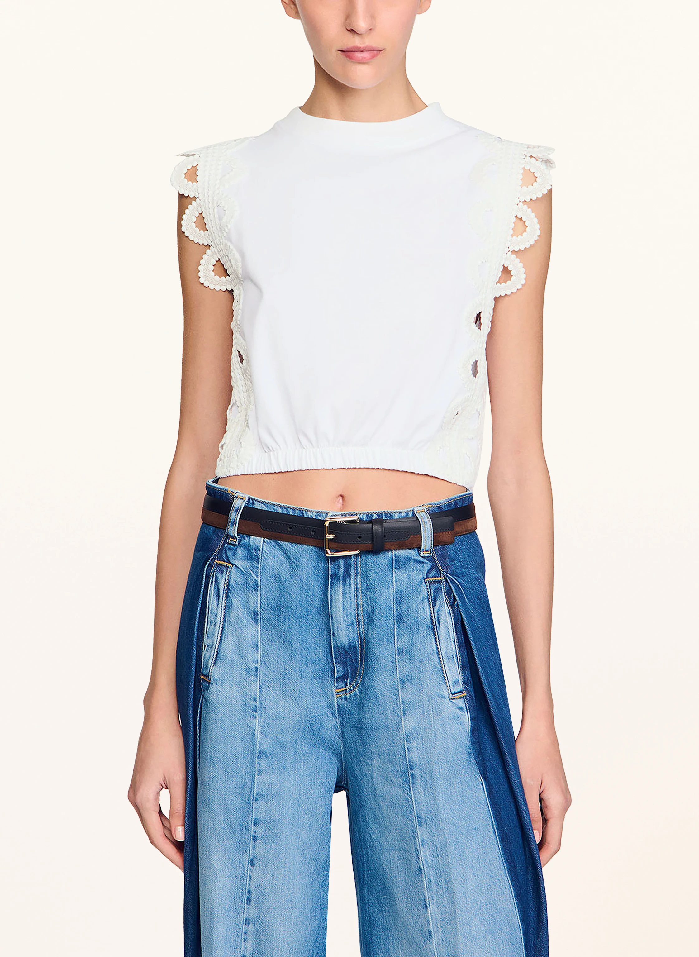 SANDRO Cropped-Top mit Spitze