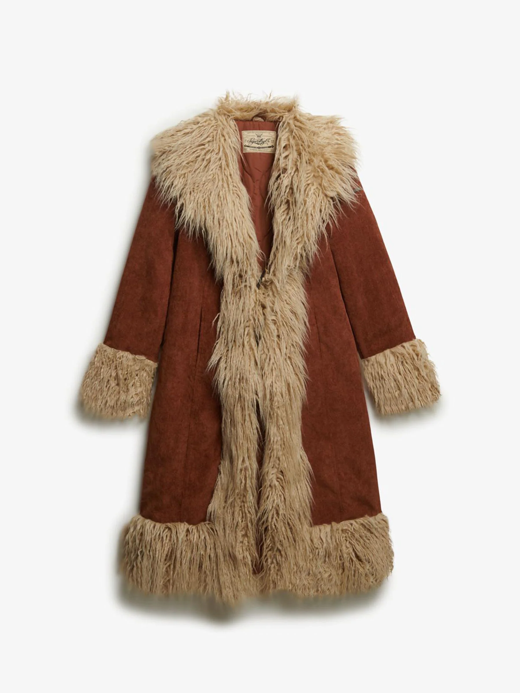 Kastanjebruin - Superdry Long Afghan Coat