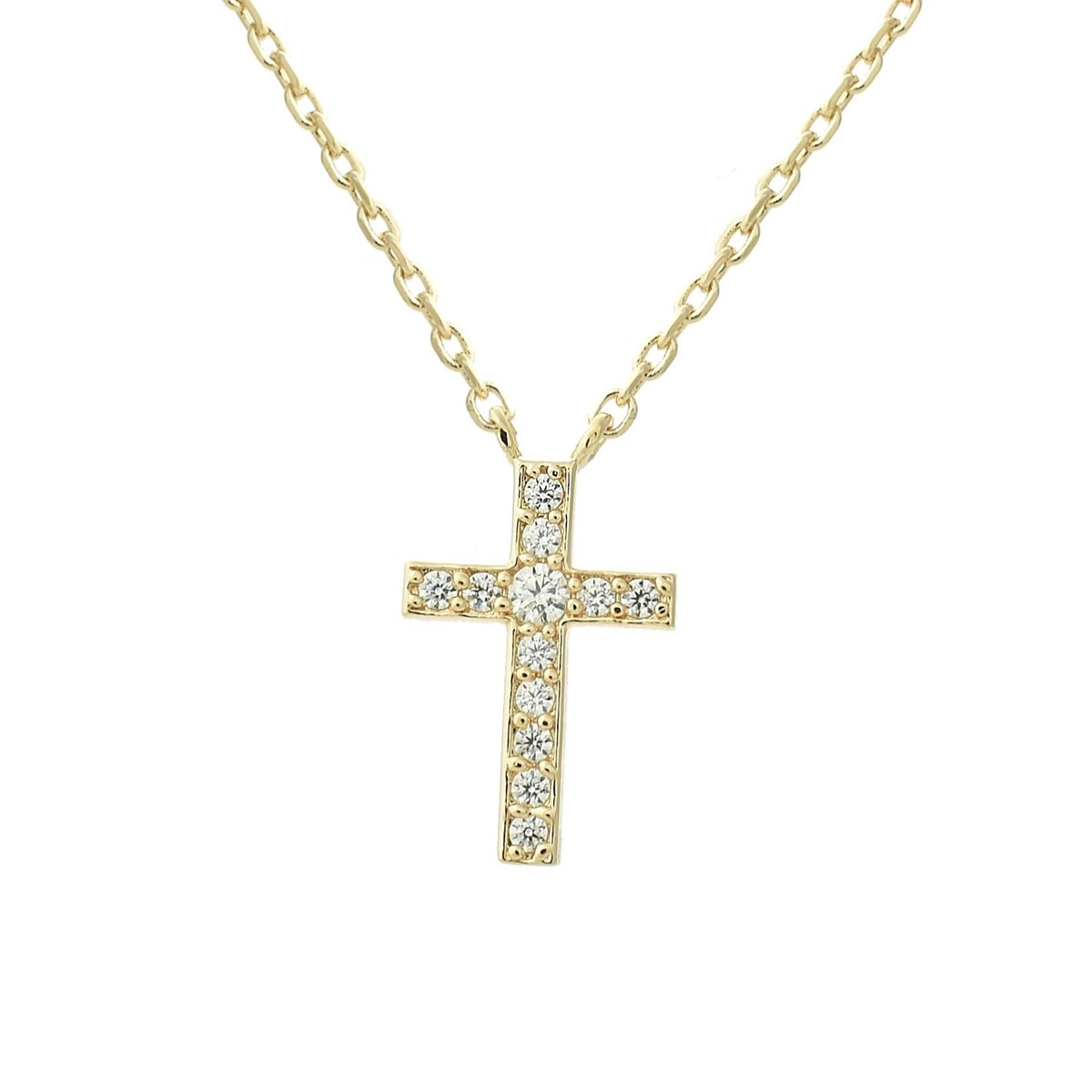 Collier croix sertie d'oxydes de zirconium Plaqué OR 750 3 microns