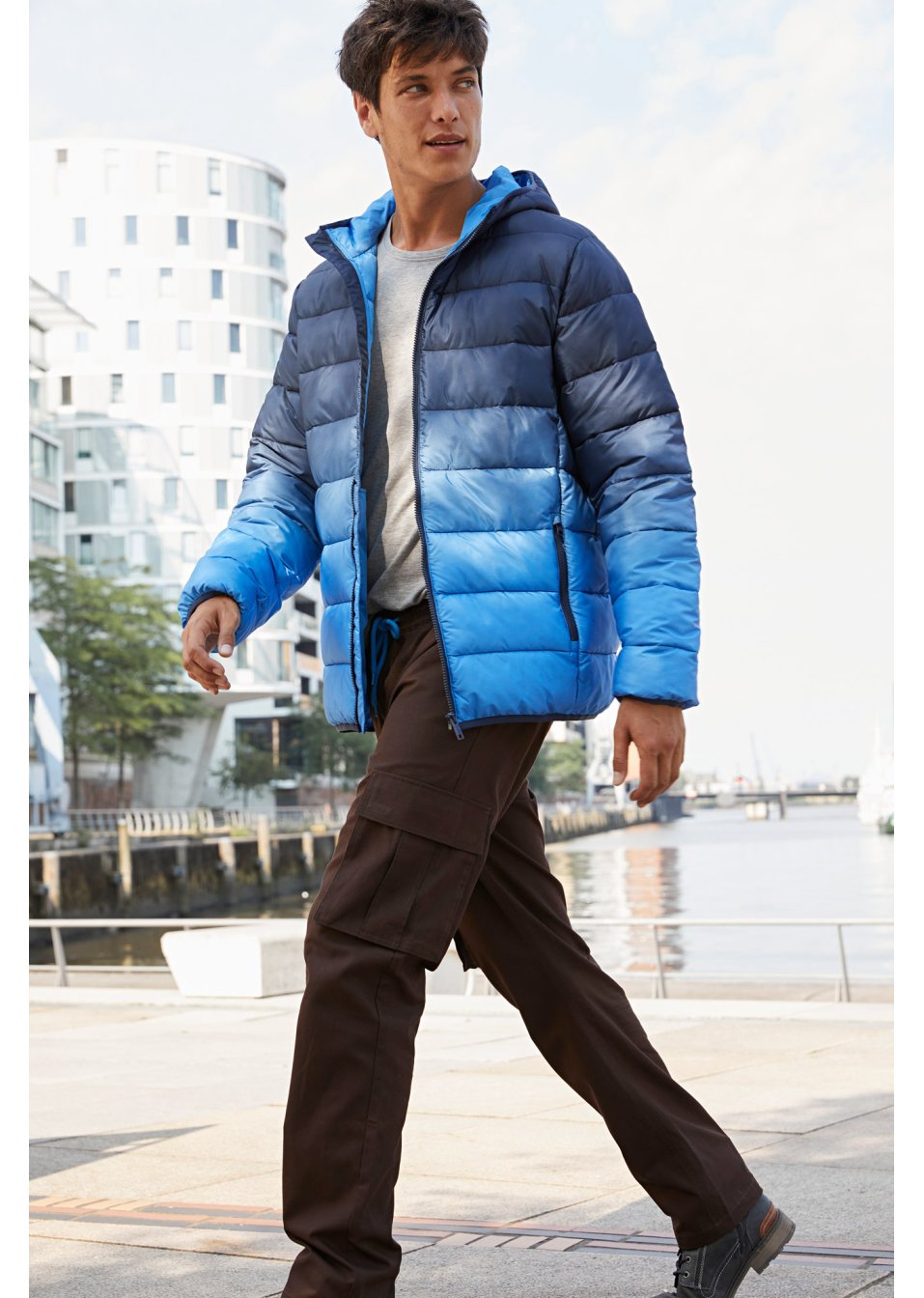 Veste matelassée à capuche avec dégradé de couleur