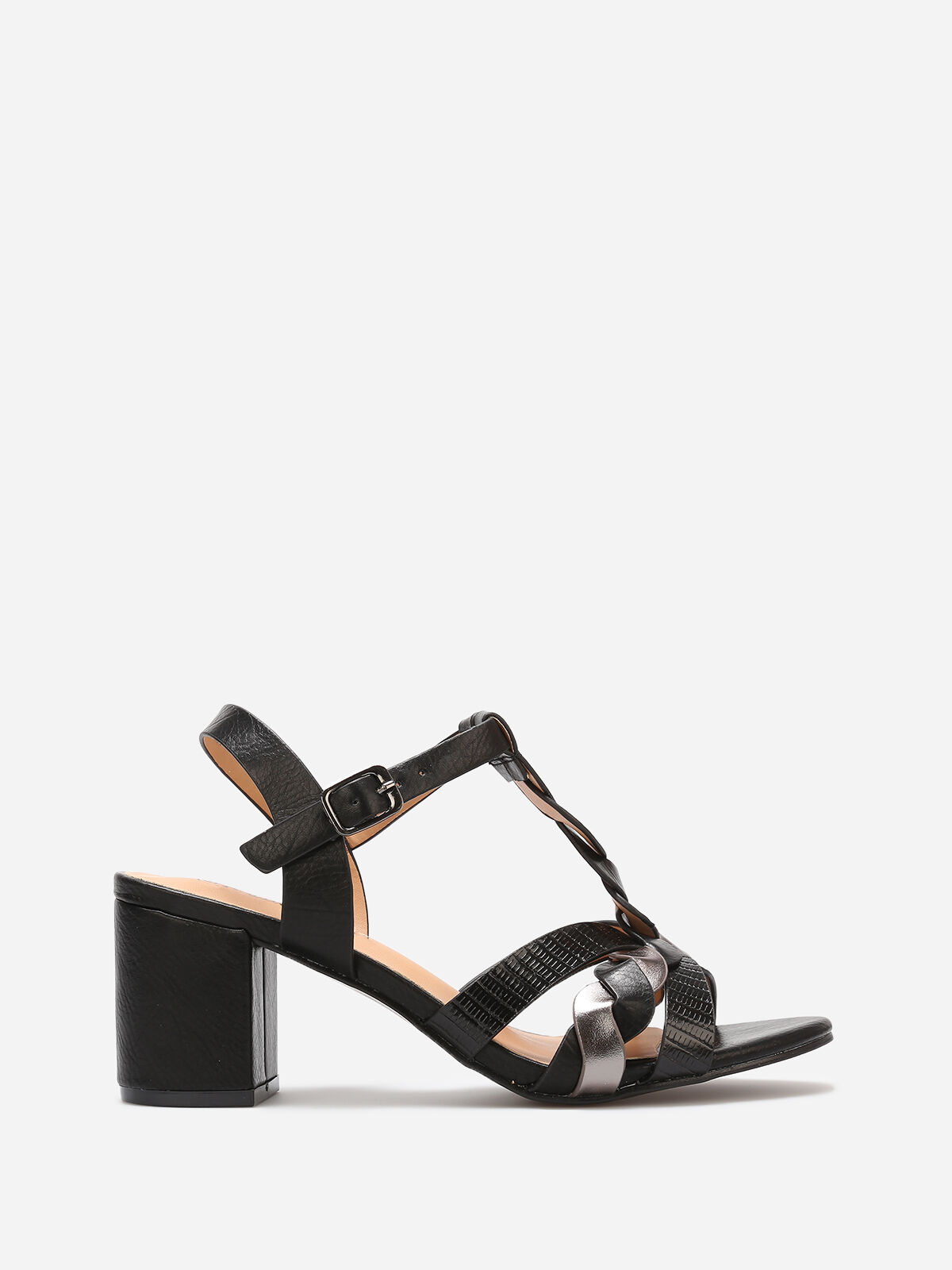 Sandales à brides tressées en T- Noir