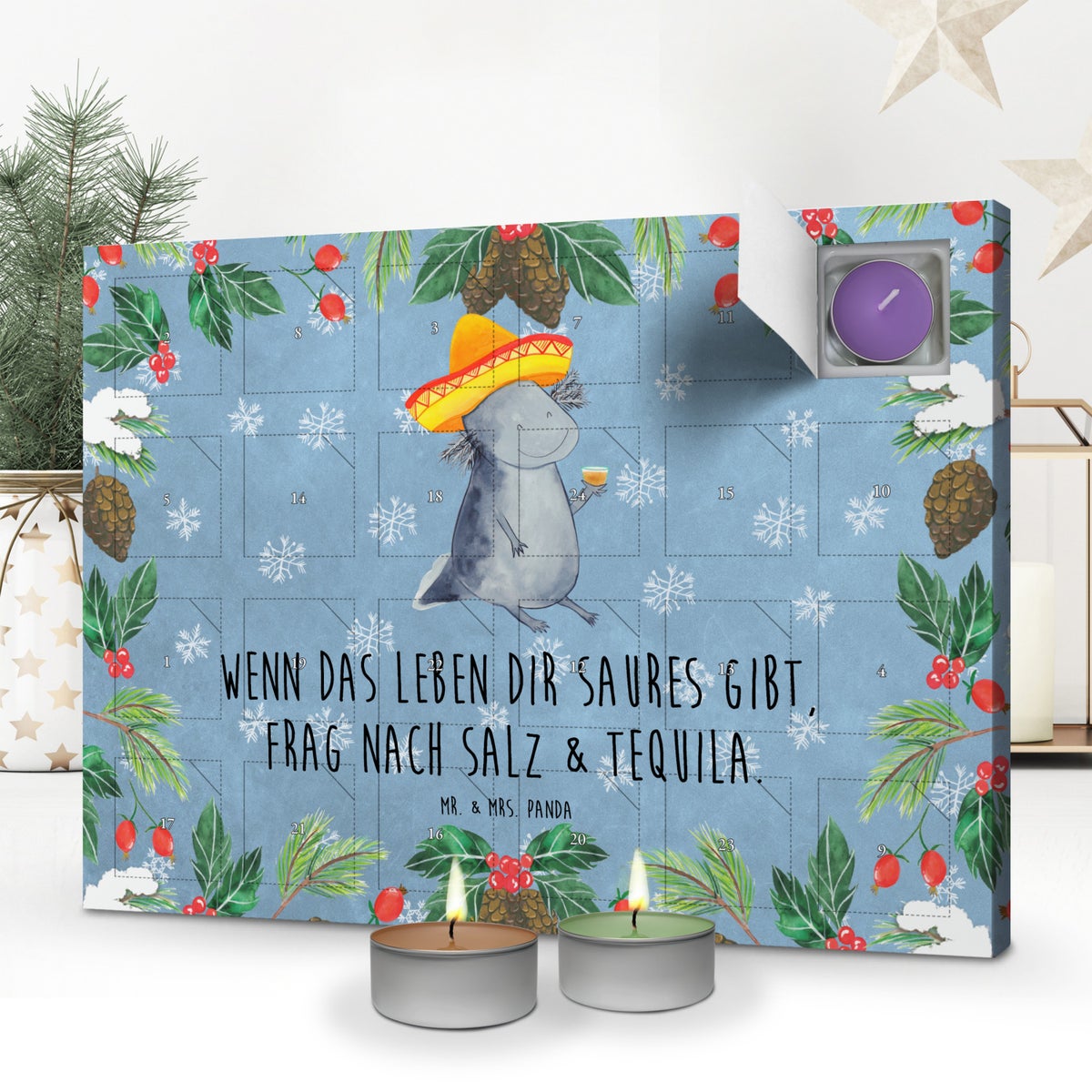 Mr. & Mrs. Panda Geurkaars Adventskalender Axolotl Tequila - Pastelblauw