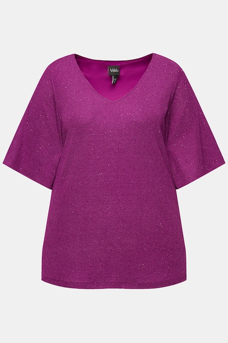 Shirt, A-Linie, Glanz-Effekt, Halbarm, gefüttert