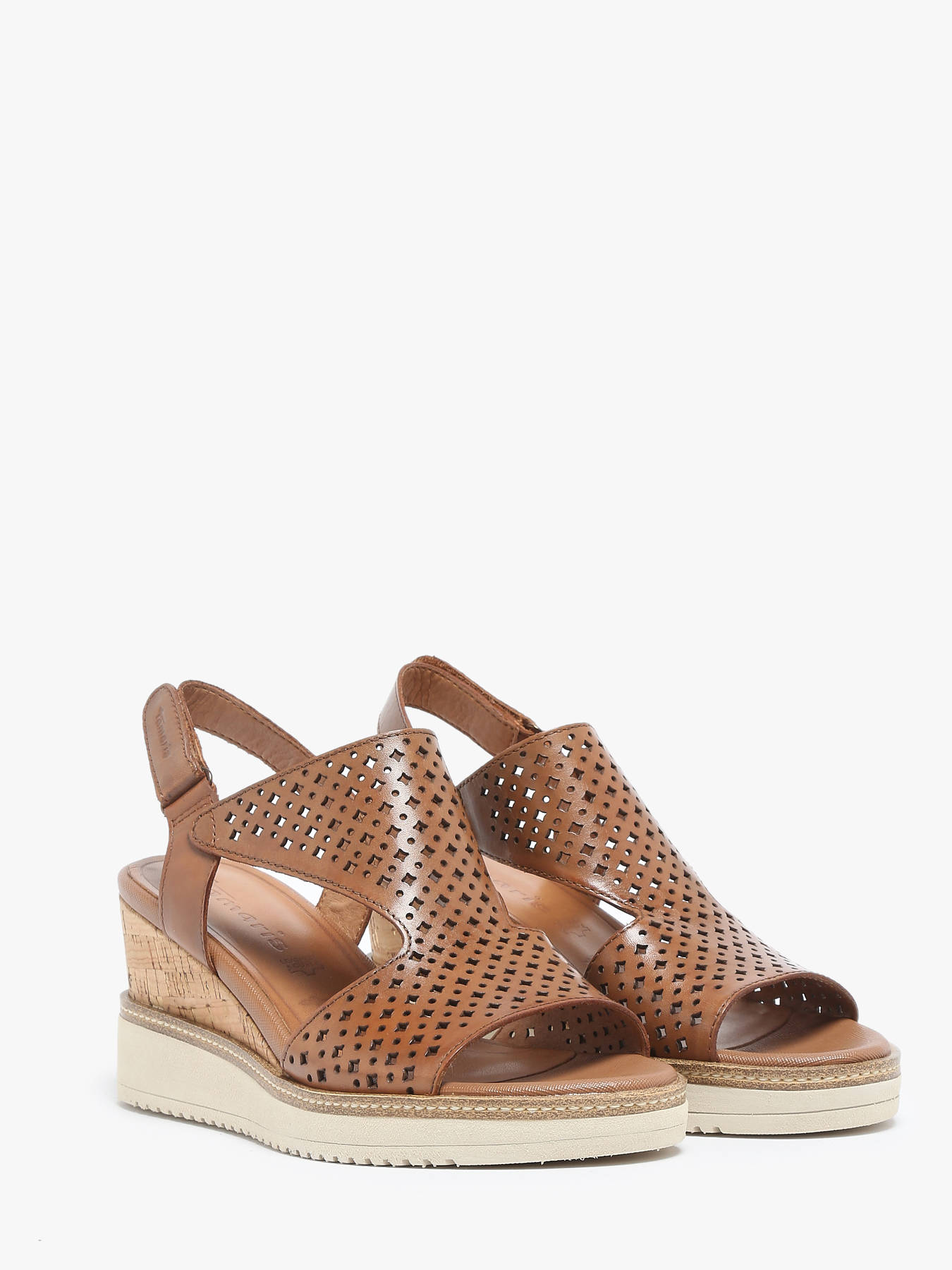 Sandales talon compens en cuir TAMARIS