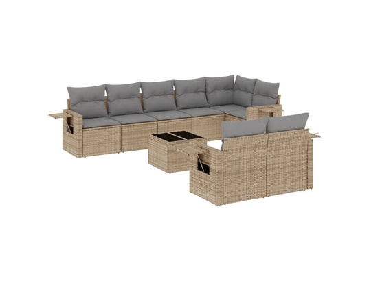 VIDAXL - Salon extérieur Salon de jardin avec coussins 9 pcs beige résine tressée