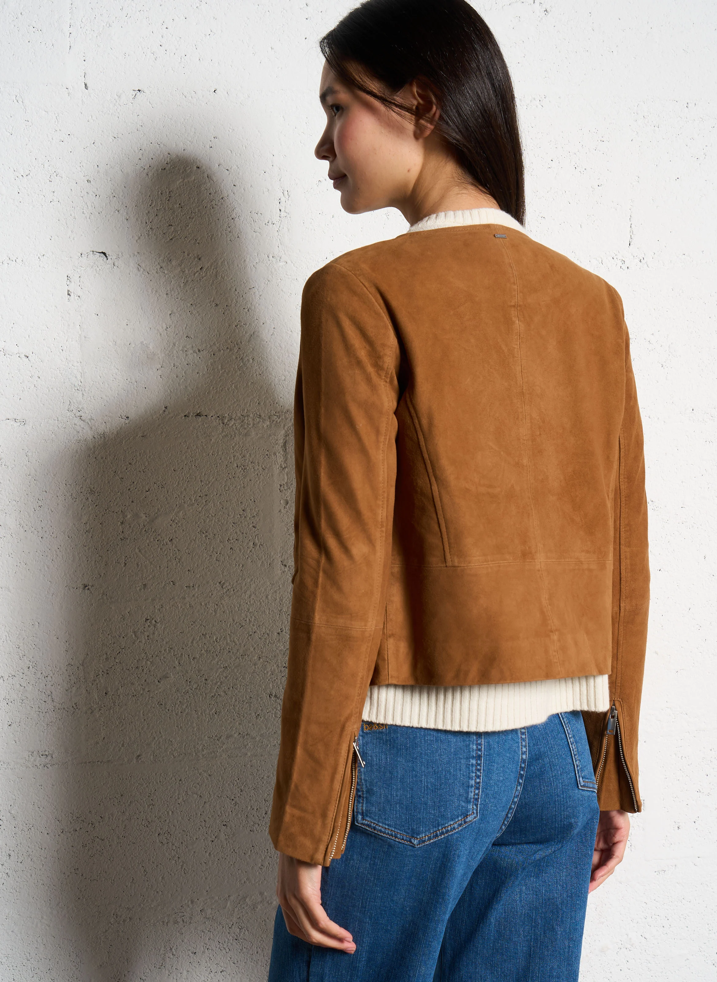 Blouson zippé en cuir | Marron