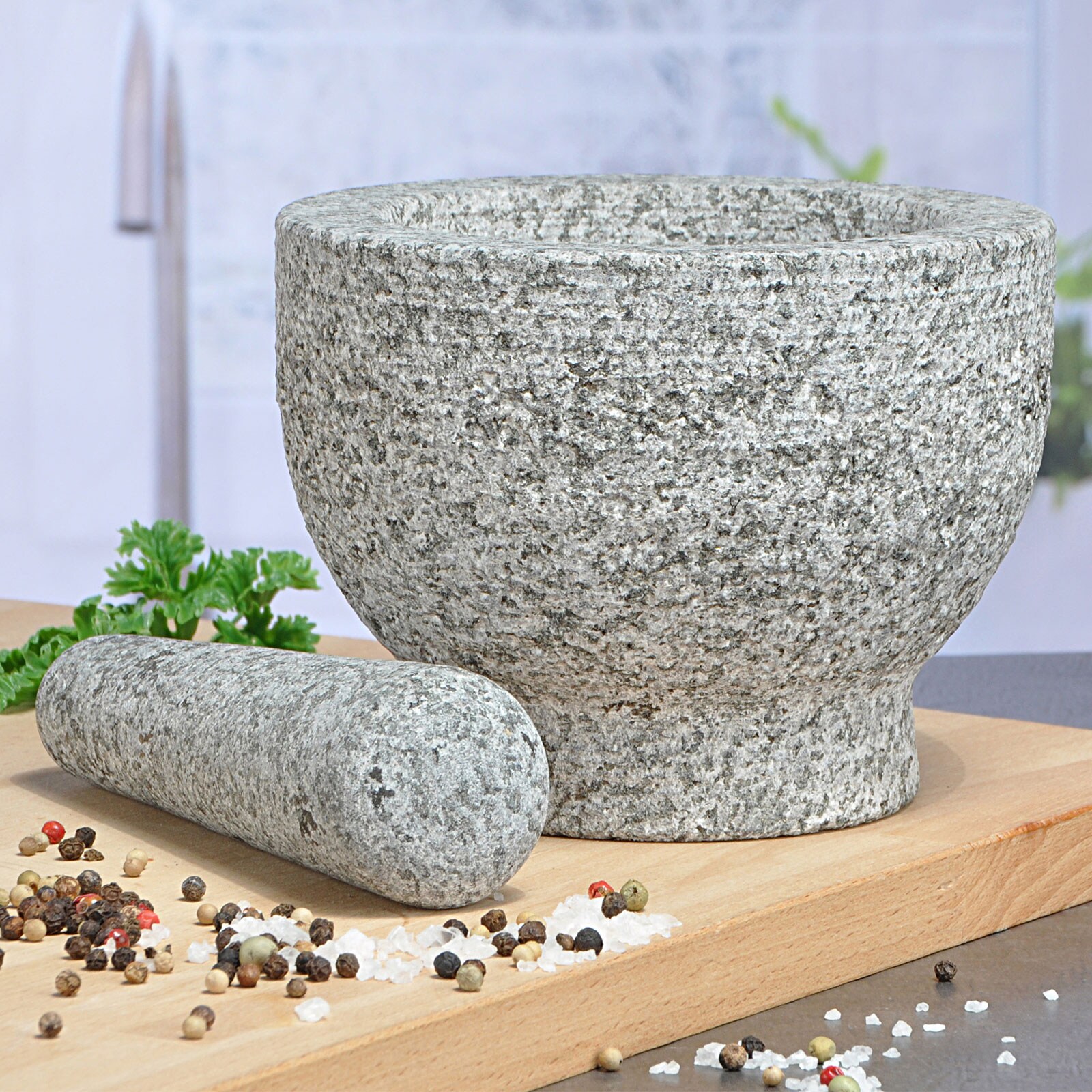 HI Granitmörser Küchen Mörser Stößel Gewürzmörser Gewürzmühle Granit Stein Ø 15