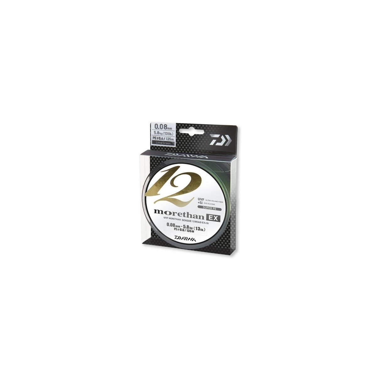 Flettet linje Daiwa Morethan 12 Braid EX+SI 0,18mm 135m limegrønn