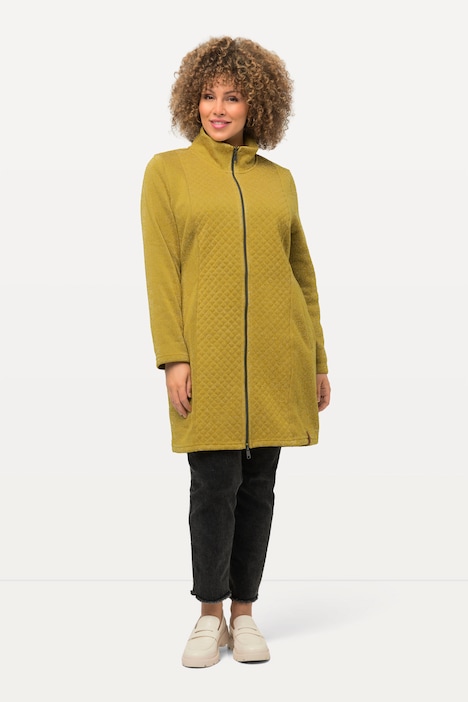 Strickfleece-Jacke, lange Form, Stehkragen, 2-Wege-Zipper