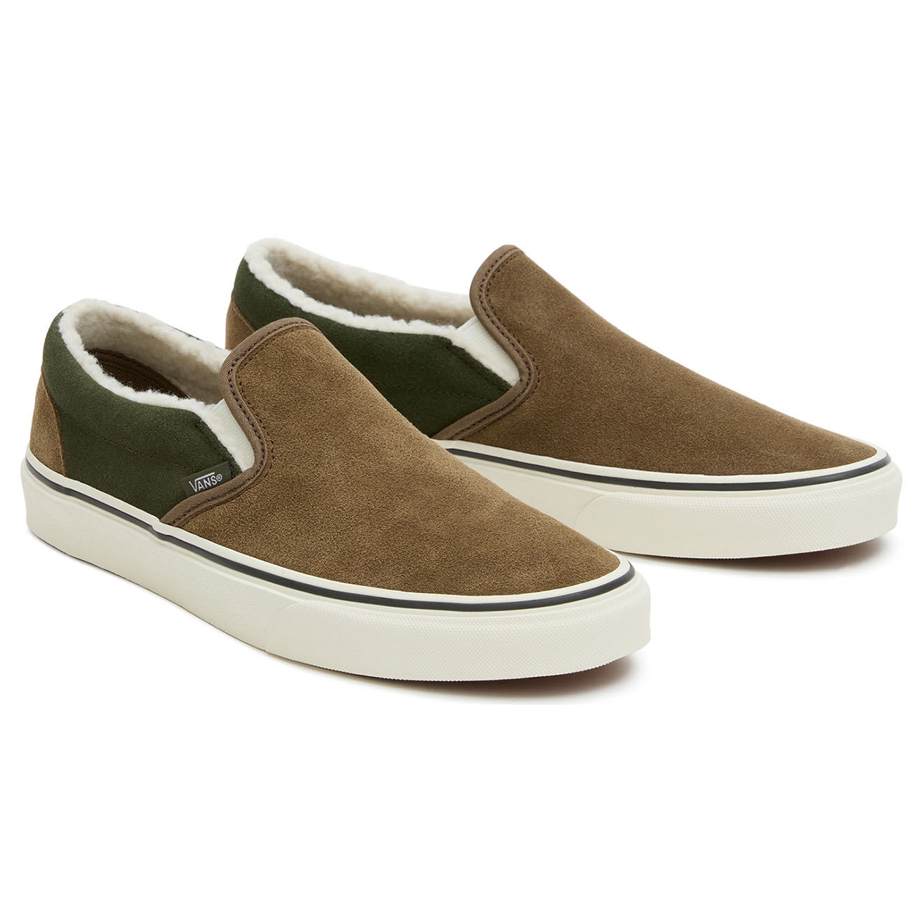 Vans Slip-on en Velours de Cuir Classic fourrées marron/kaki