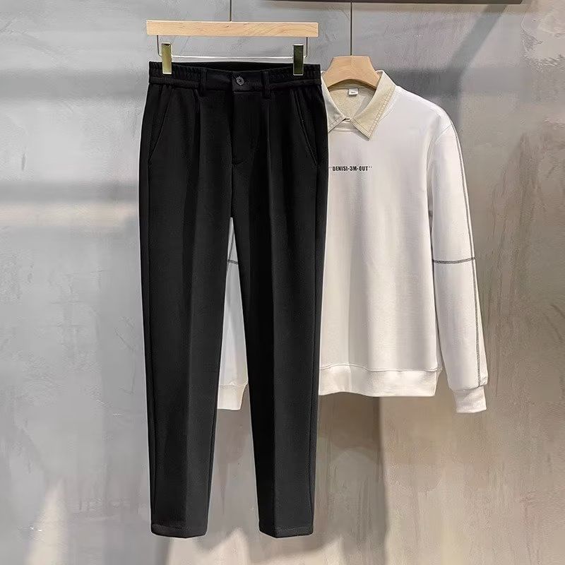 Naideth - Mid Rise Plain Cropped Straight Leg Dress Pants