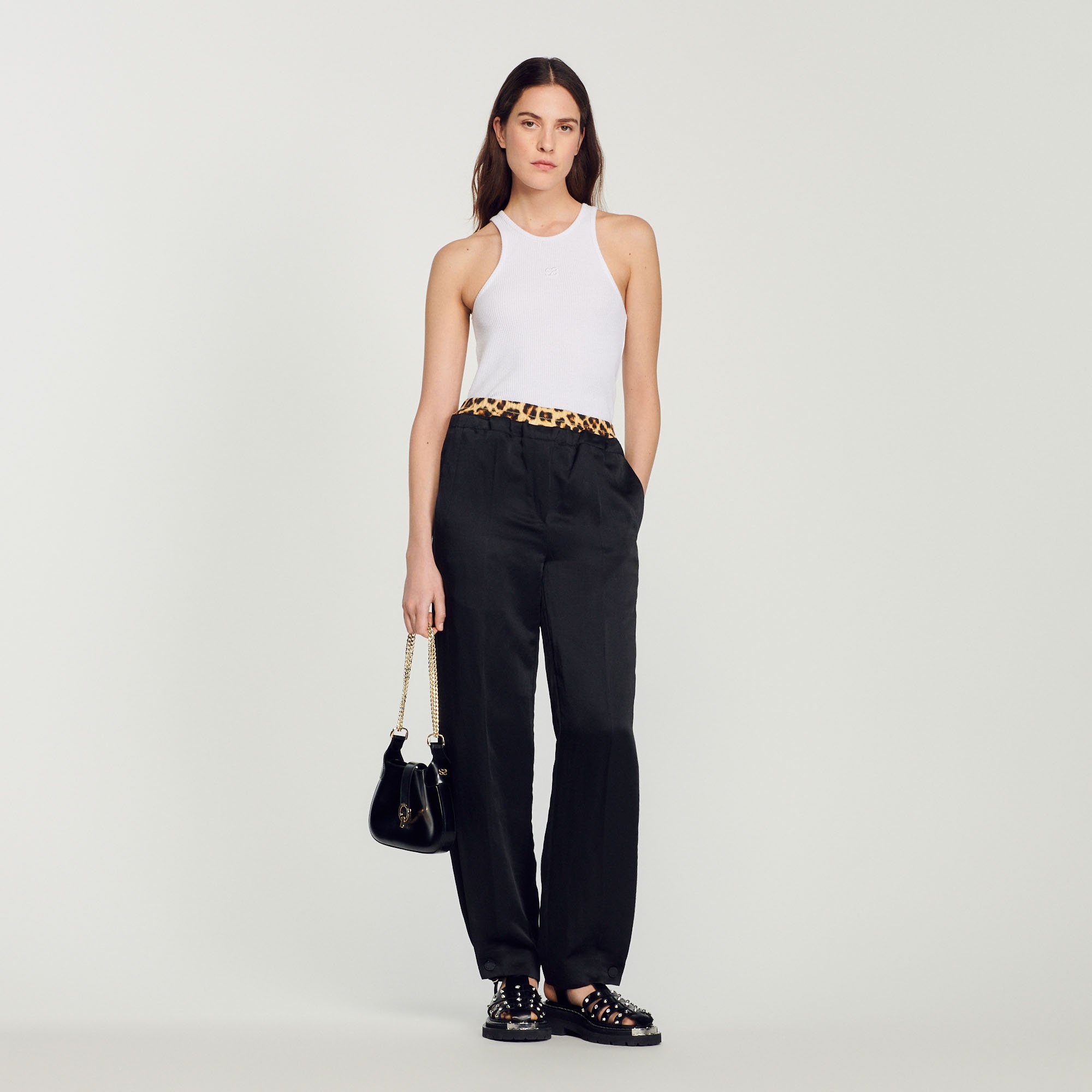 Pantalon á double ceinture leopard