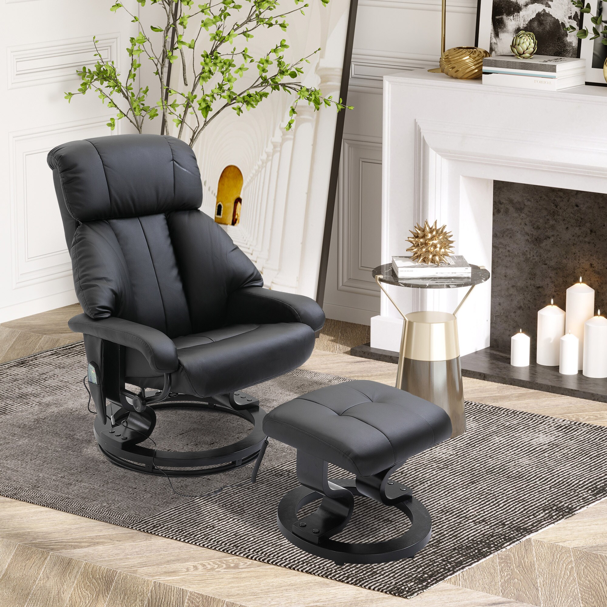 HOMCOM Massagesessel mit Fußhocker und Liegefunktion schwarz 76L x 80B x 102H cm