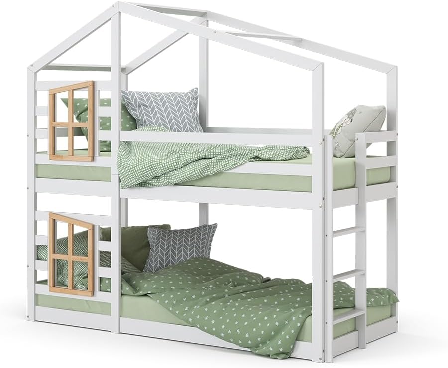 Etagenbett 90x200 cm Maja - Weiß 208x195x97 cm aus Holz - Kinderbett sicher & ideal für 2 Kinder, inklusive Lattenroste