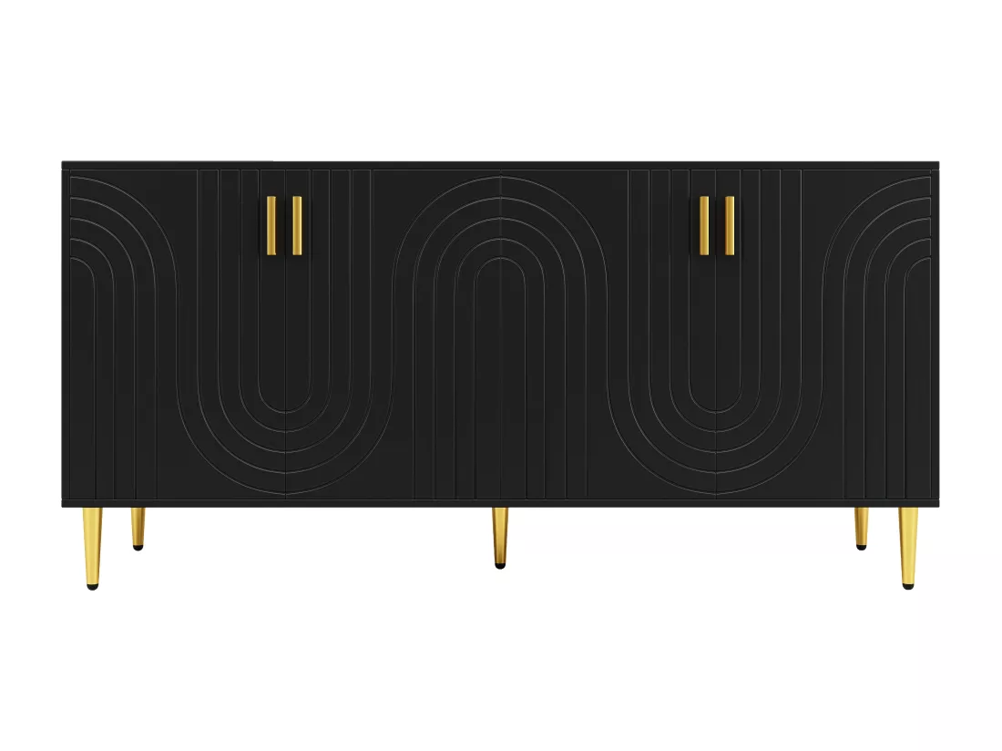 Buffet moderne - 4 portes à motif ondulé - en MDF - Noir