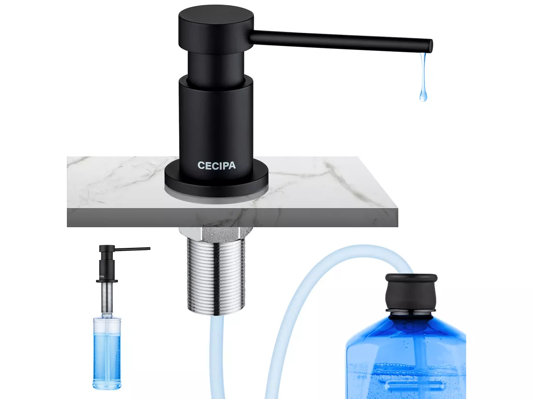 Cecipa max Mitigeur de Cuisine Robinet de Evier Extractible Noir/Galvanique + Distributeur de Savon pour Evier de Cuisine - Noir
