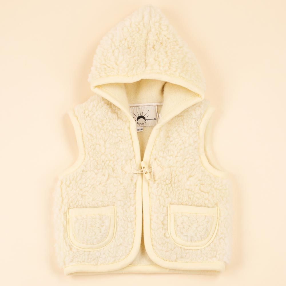 Moonrise kids wollen bodywarmer Shaula beige met capuchon