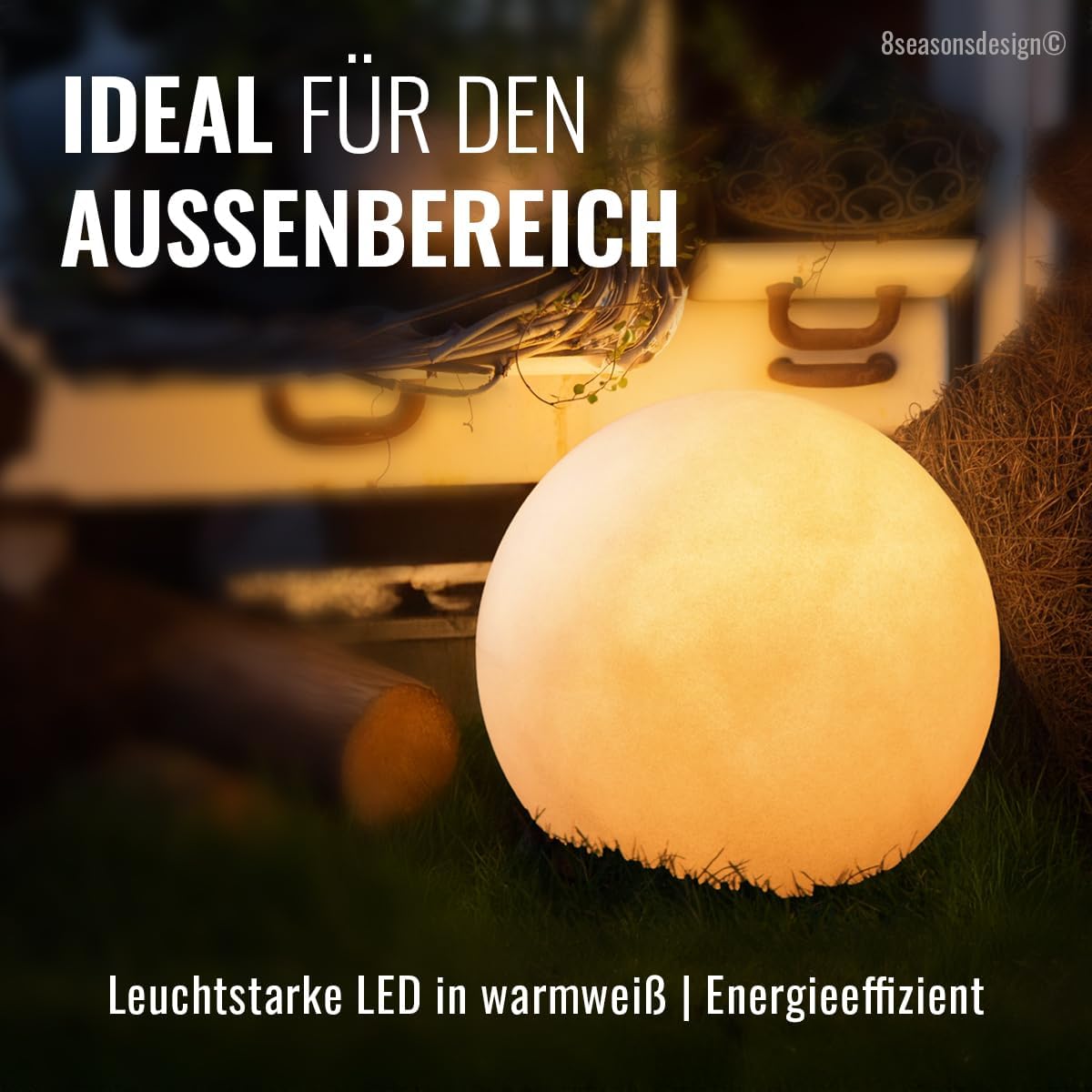8 seasons design LED Kugelleuchte 40 cm Shining Globe (sand), E27, Leuchtmittel warmweiß – wetterfest – Kugellampe für außen (Garten, Terrasse, Balkon) und innen – robust & langlebig