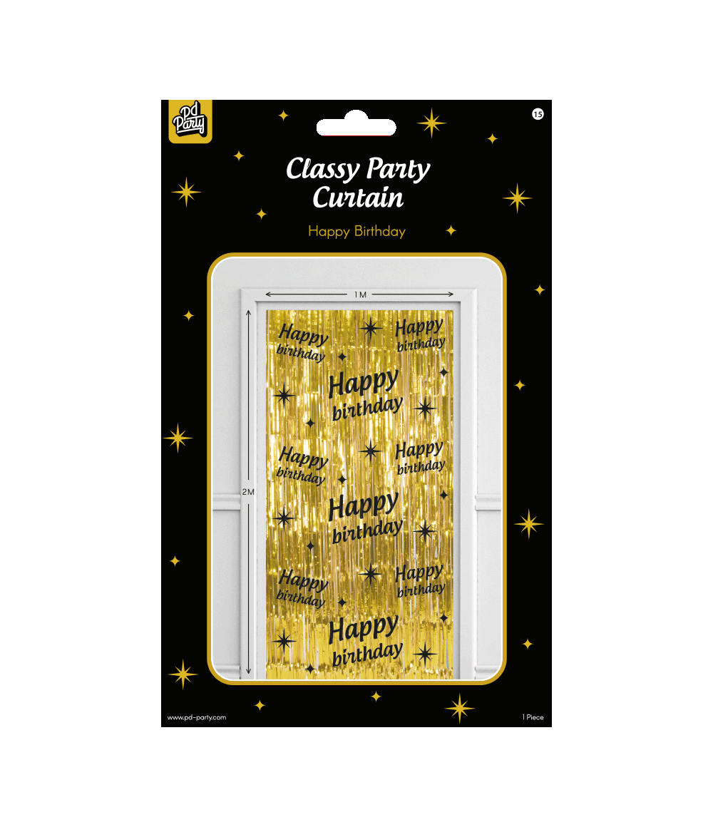 Happy Birthday Deurgordijn Goud Zwart