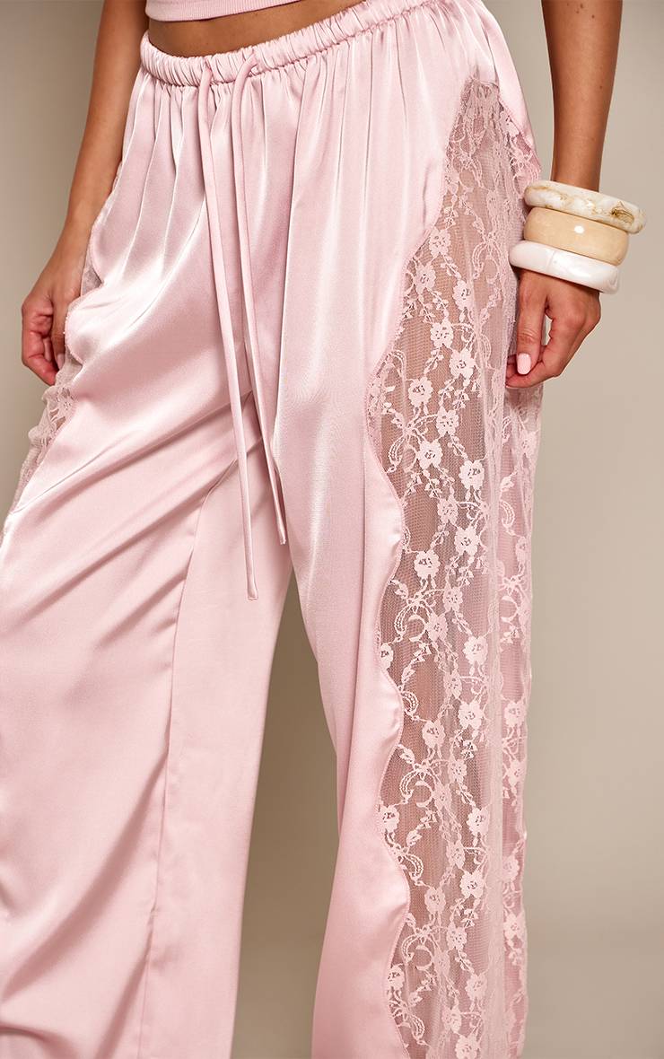 Rose Pantalon En Satin À Lacets Avec Cordon De Serrage