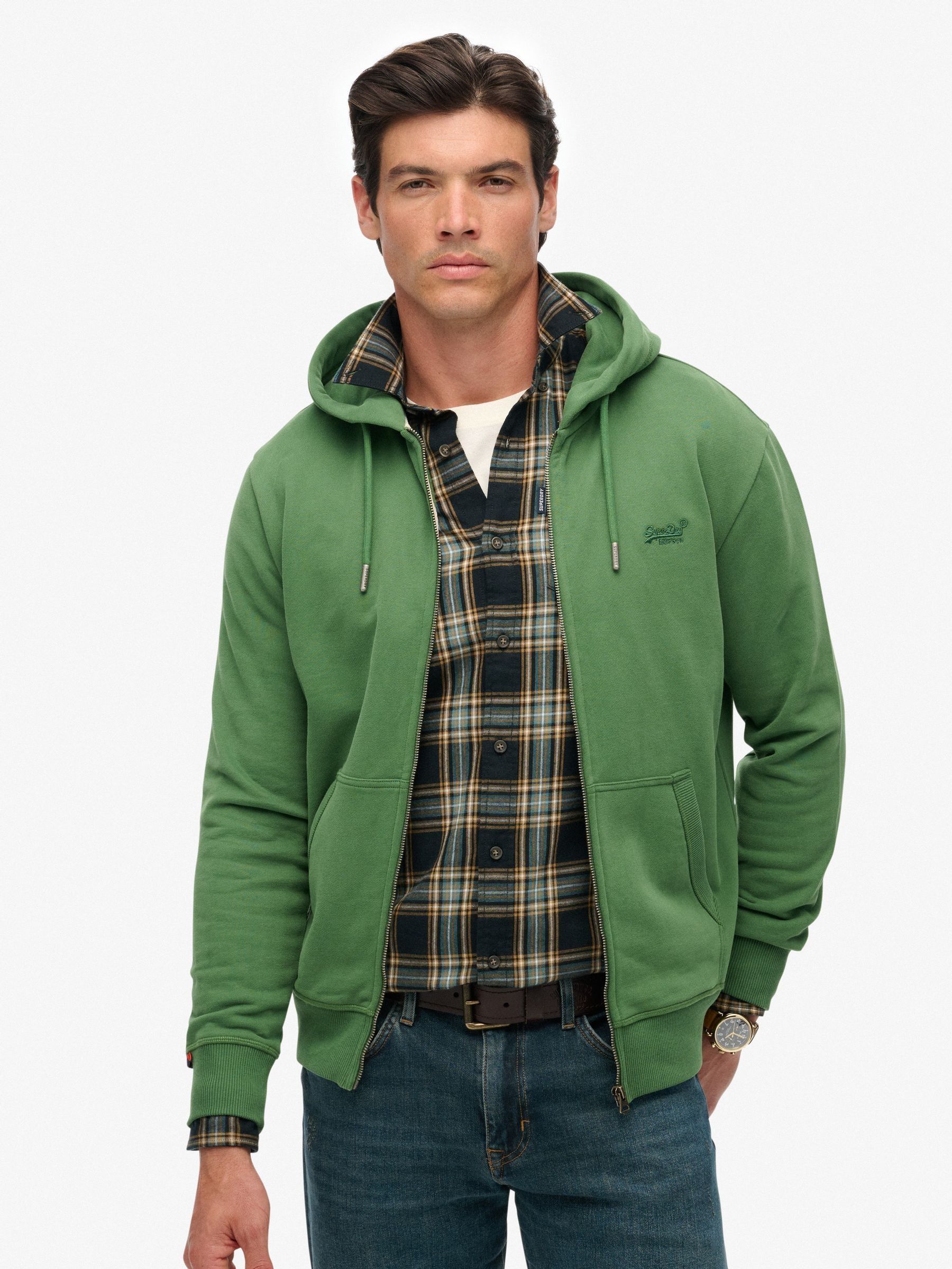 Blauwgroen - Superdry Essential hoodie met logo en halve rits met geborstelde voering