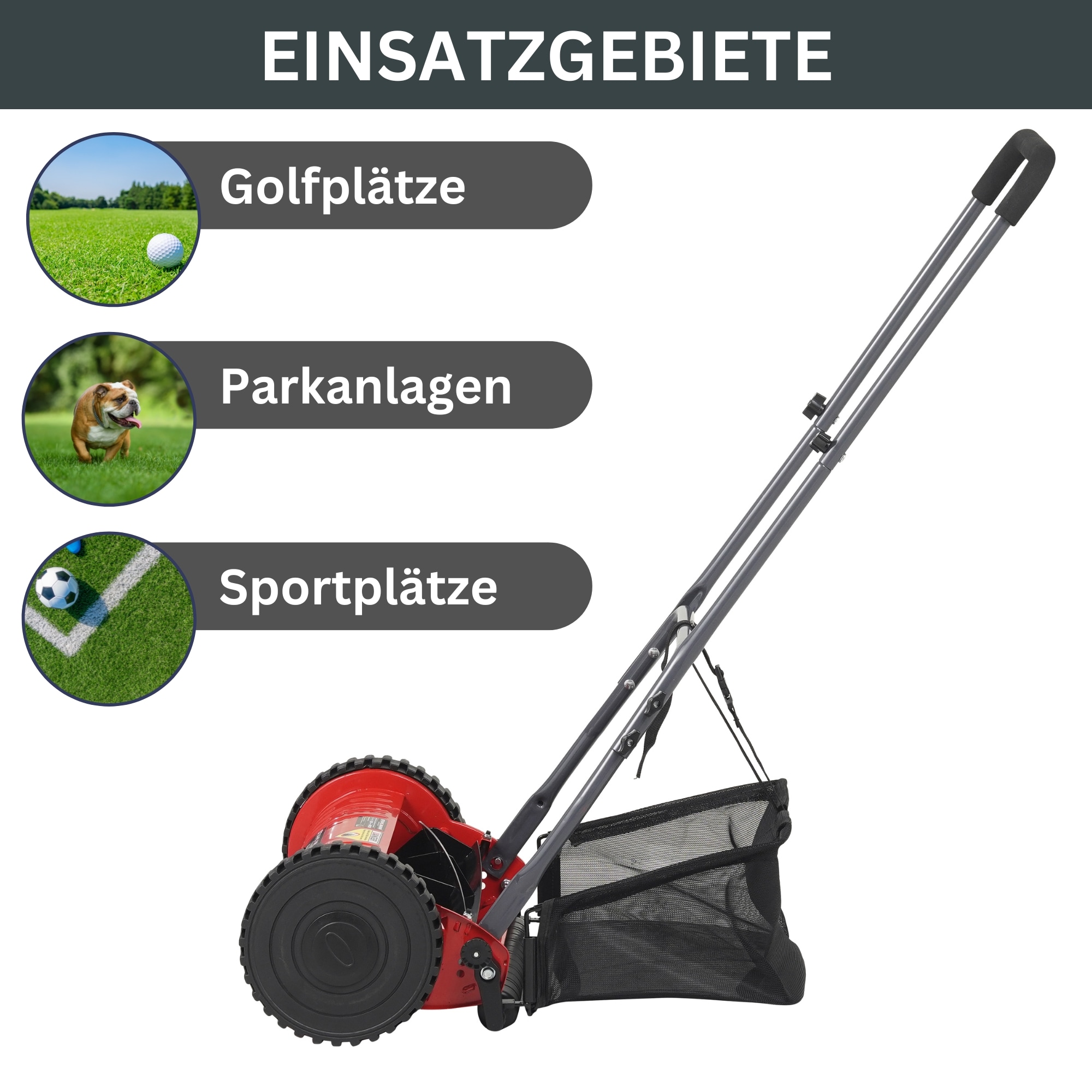 STAHLMANN Spindelmäher RoyalCut – Rasenmäher mit 30 cm Schnittbreite, 27 Liter Fangkorb, 4-stufige Schnitthöheneinstellung – Handrasenmäher manuell - leise und umweltfreundlich