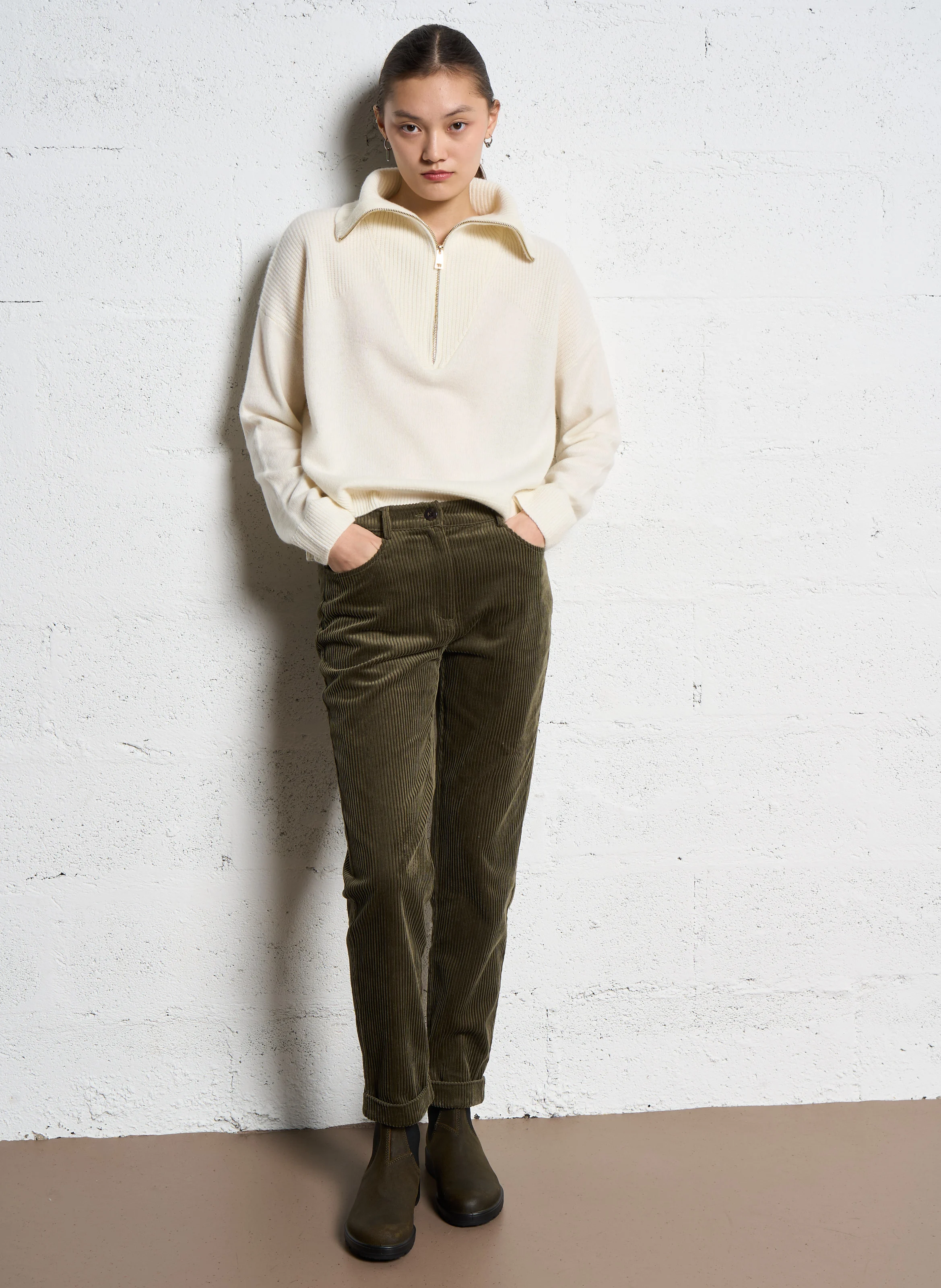 Pull zippé en laine | Blanc