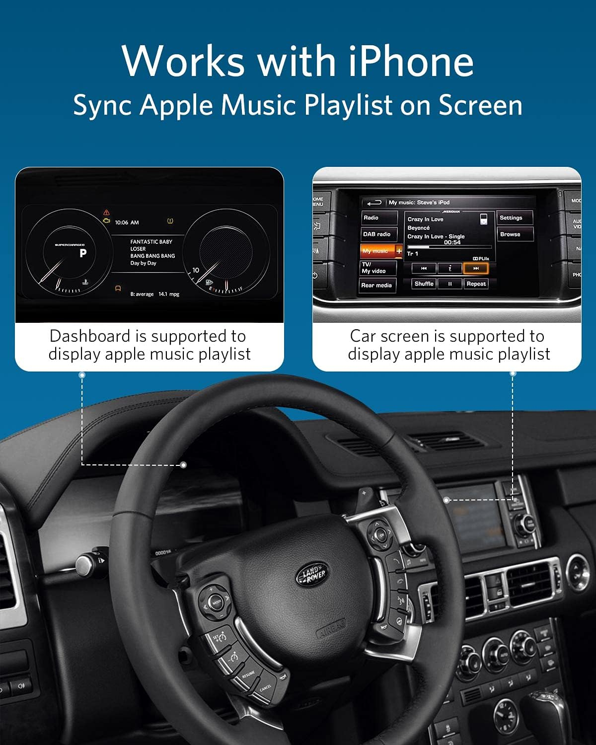 Airdual-Landrover Auto KFZ 30-Pin Bluetooth Musik Adapter Kompatibel mit Jaguar / Land Rover / Range Rover iPod-Schnittstelle - Silber