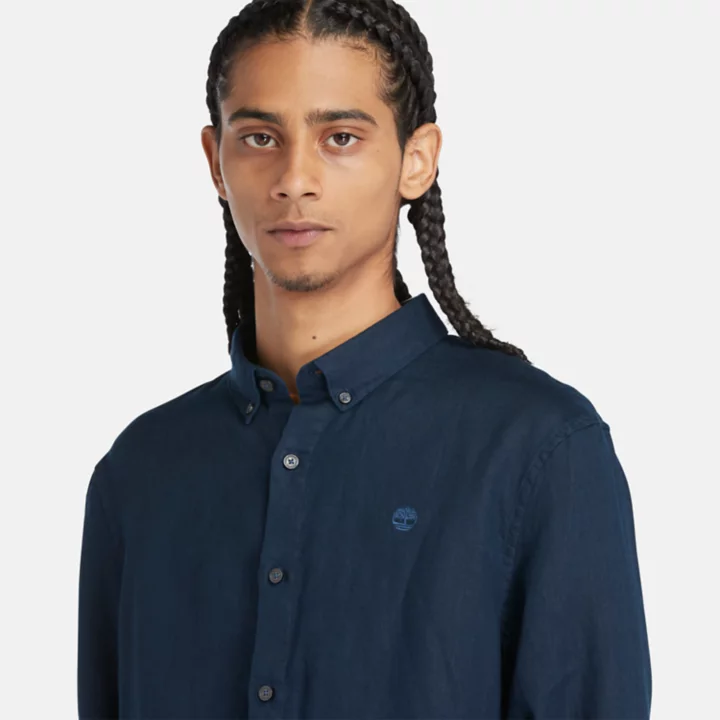 Chemise en lin Mill Brook pour homme en bleu foncé